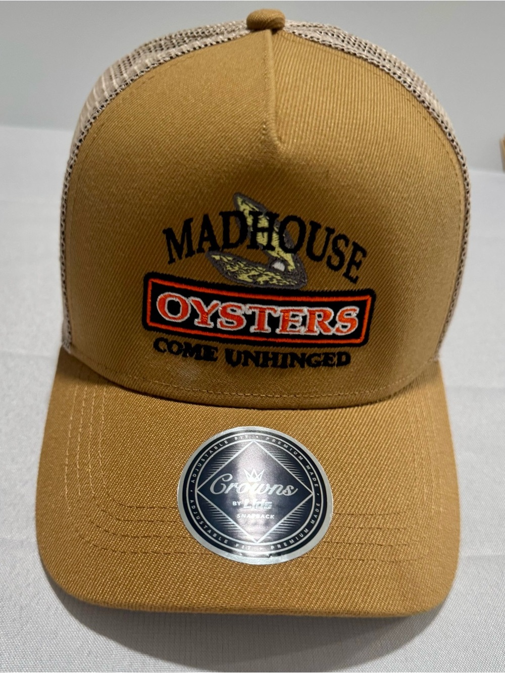 Lids Crowns Madhouse Oysters Trucker Hat - Black and Tan